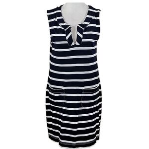 Philosophy Striped Tank Dress Navy White Cotton Notched V-neck Pockets Med
